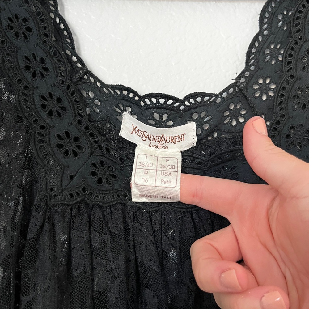 Vintage Yves Saint Laurent Black Lace Night Gown - Picture 2 of 12